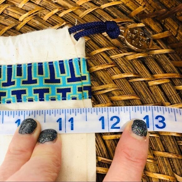 Tory Burch Cream Drawstring Dust Bag Teal Navy - Picture 5 of 6